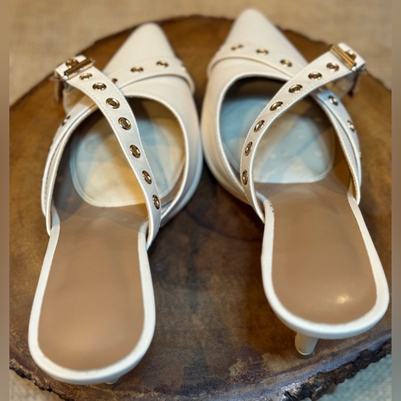 Elegant White Gold Hardware  Women's Heeled Mules. Size 8. EUC! - Picture 4 of 10